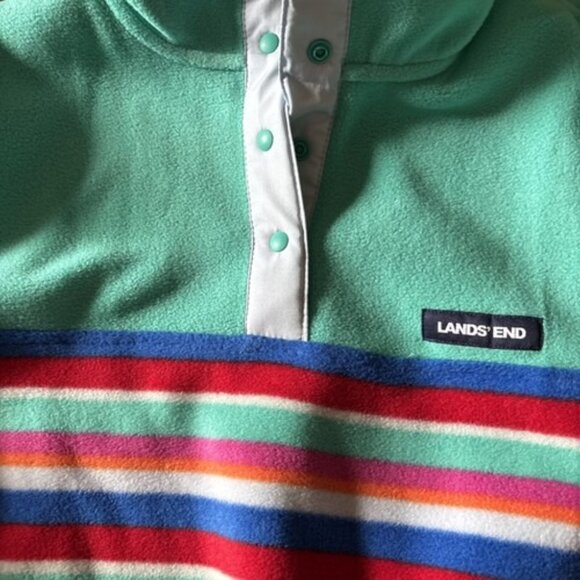 Lands End Pullover Snap Front Fleece Size XL Green Striped - Picture 4 of 6